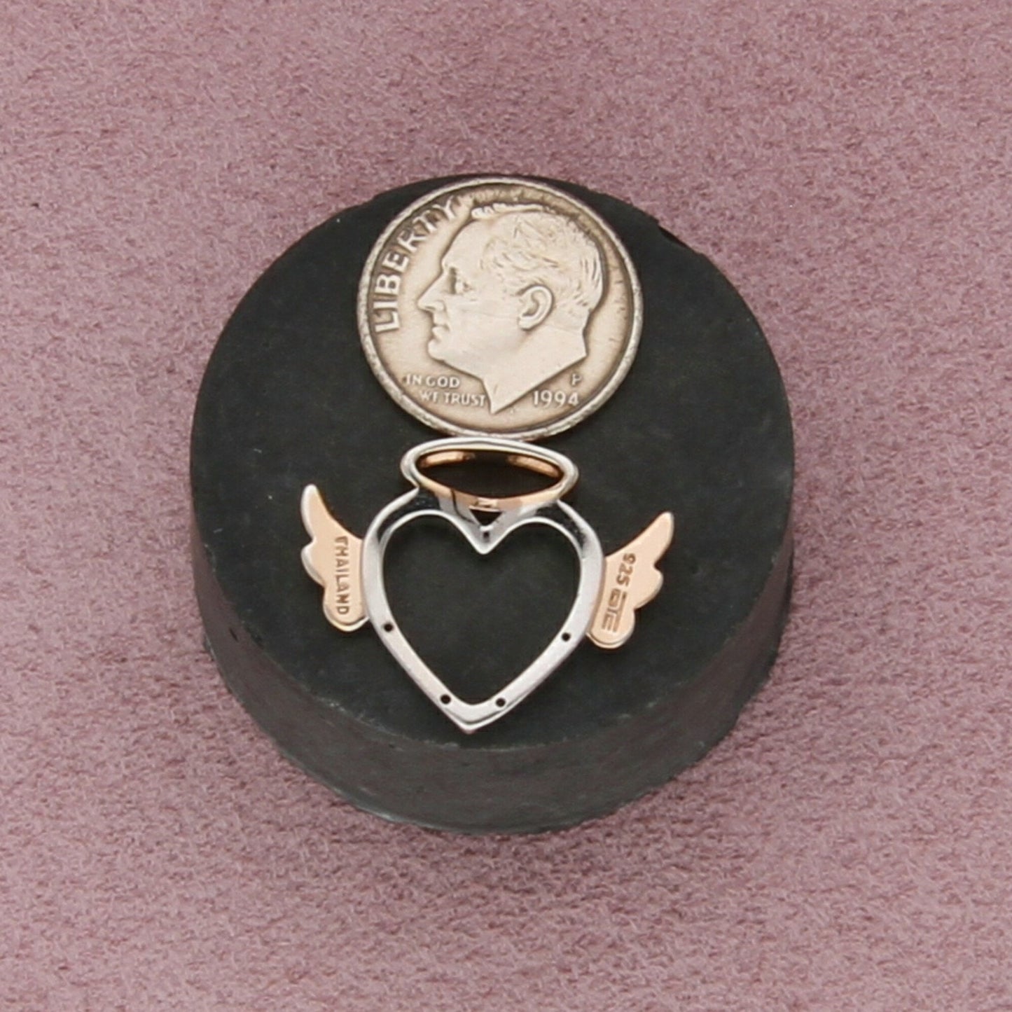 sterling silver two tone diamond accent angel wings heart pendant