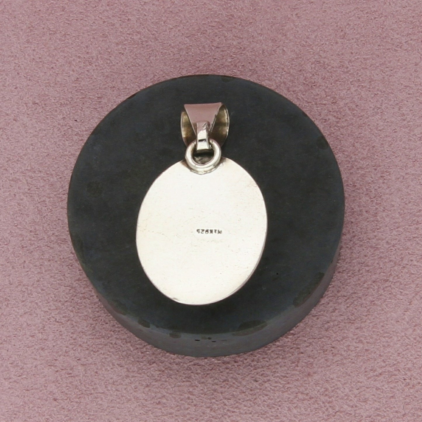 mexico sterling silver vintage braided gaspeite cabochon pendant