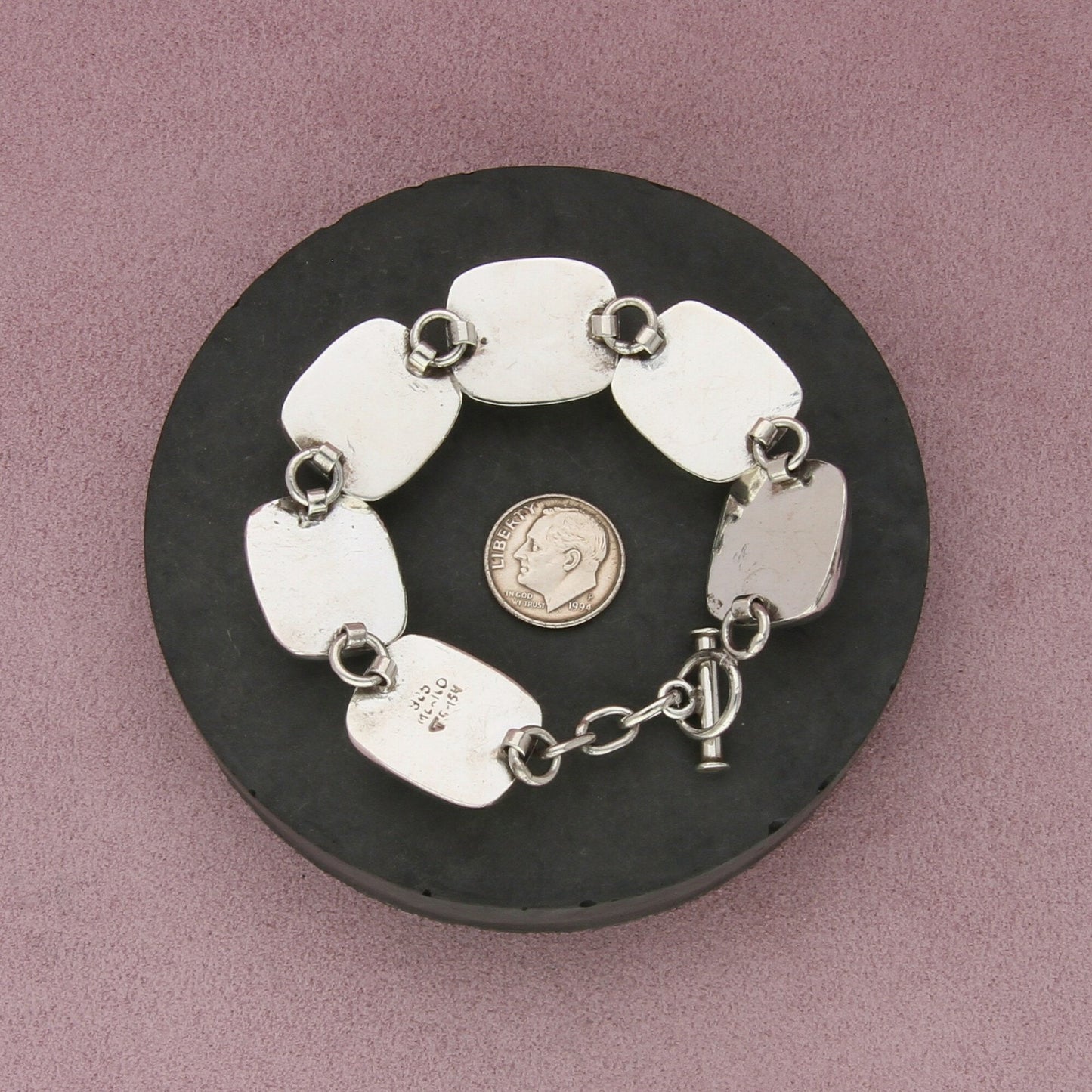 taxco mexico sterling silver onyx jasper tigers eye toggle bracelet size 6.5in