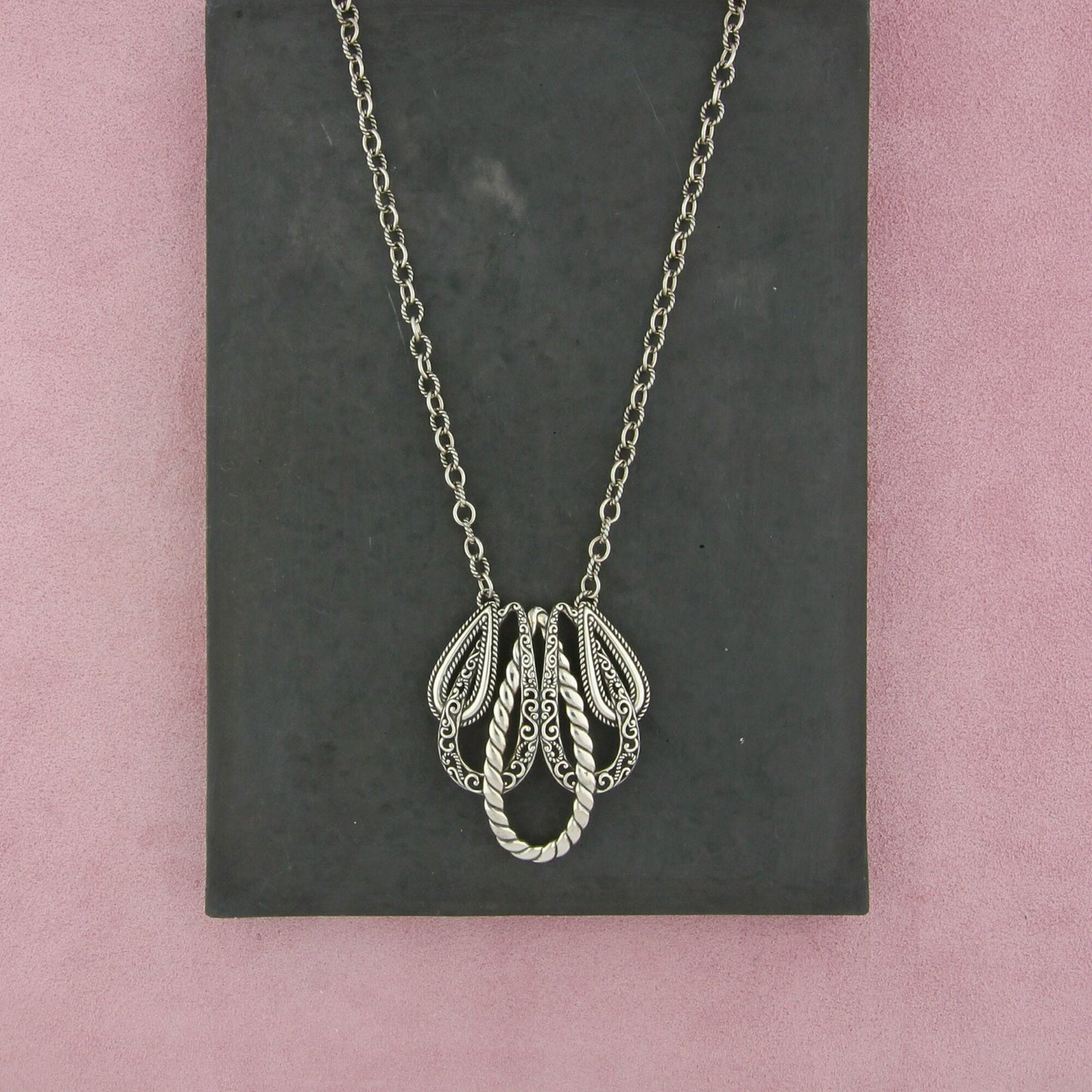 carolyn pollack sterling silver southwestern scroll rope necklace size 16-19in