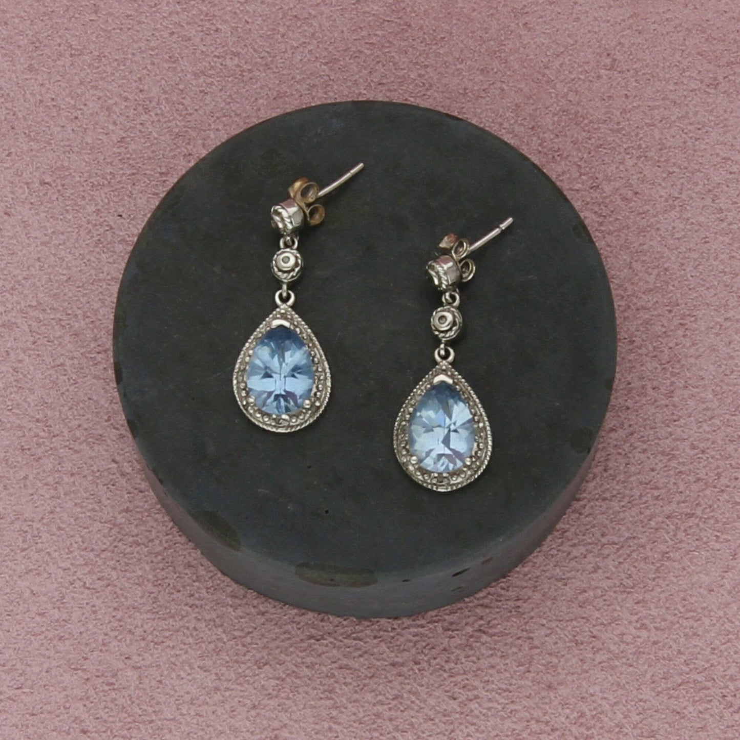 sterling silver blue topaz teardrop dangle post earrings