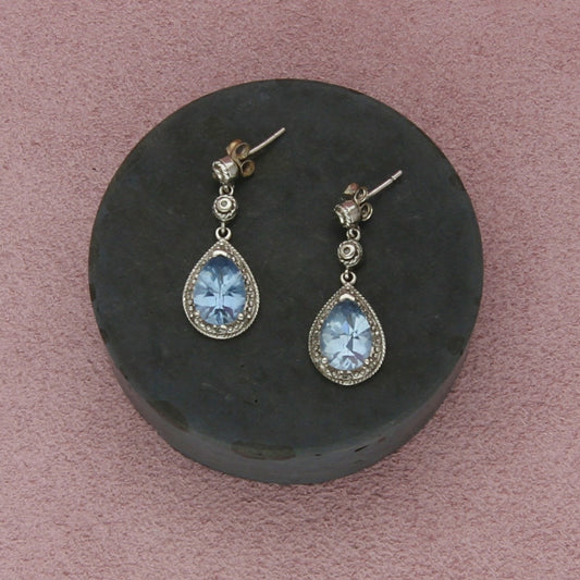 sterling silver blue topaz teardrop dangle post earrings