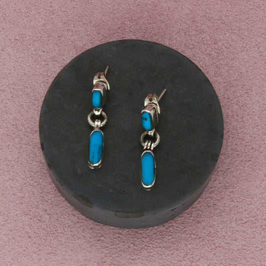 mexico sterling silver vintage turquoise dangle post earrings