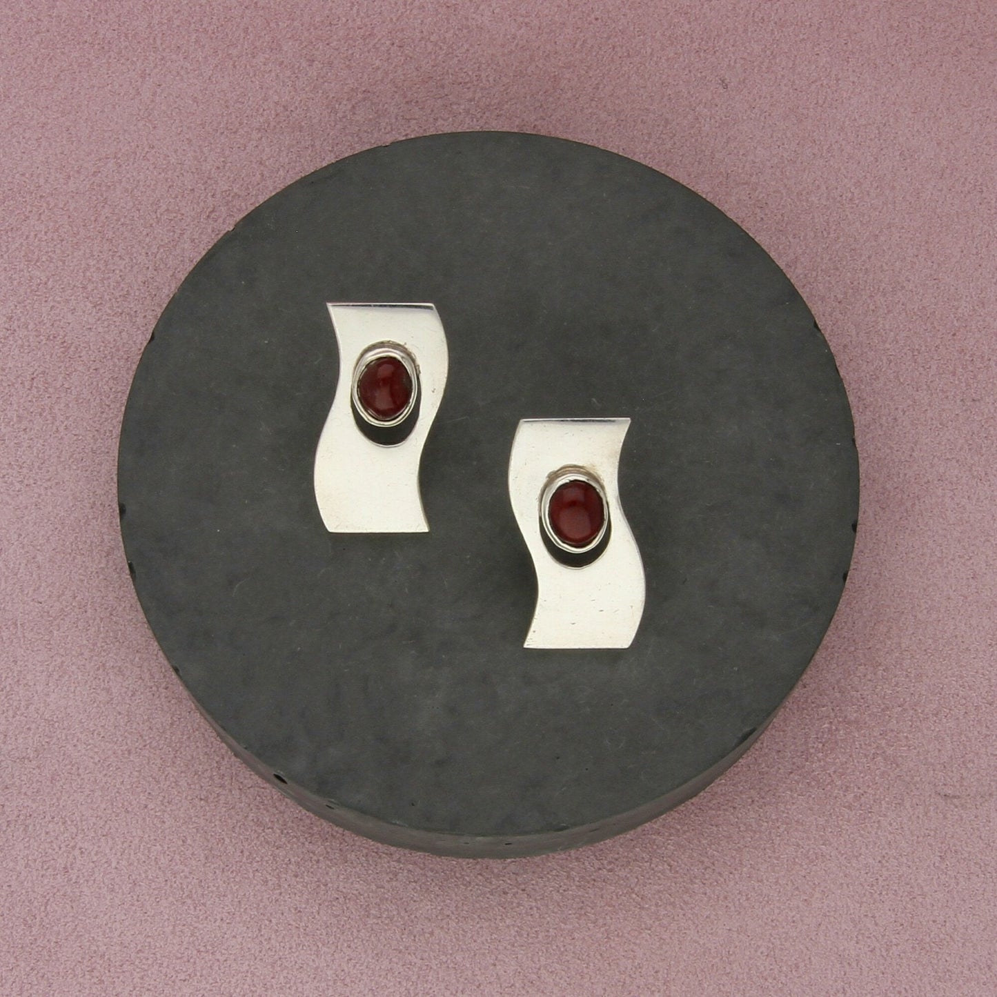 taxco mexico sterling silver vintage red jasper modernist post earrings