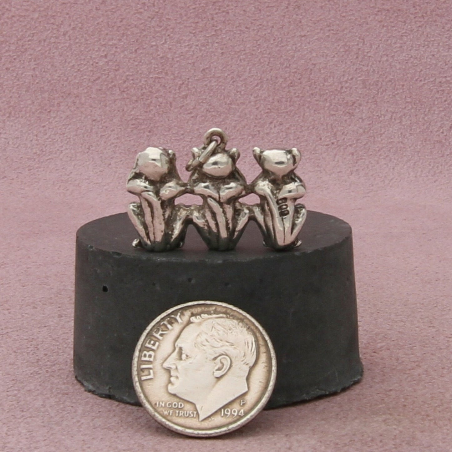 800 silver vintage speak see hear no evil monkeys charm pendant