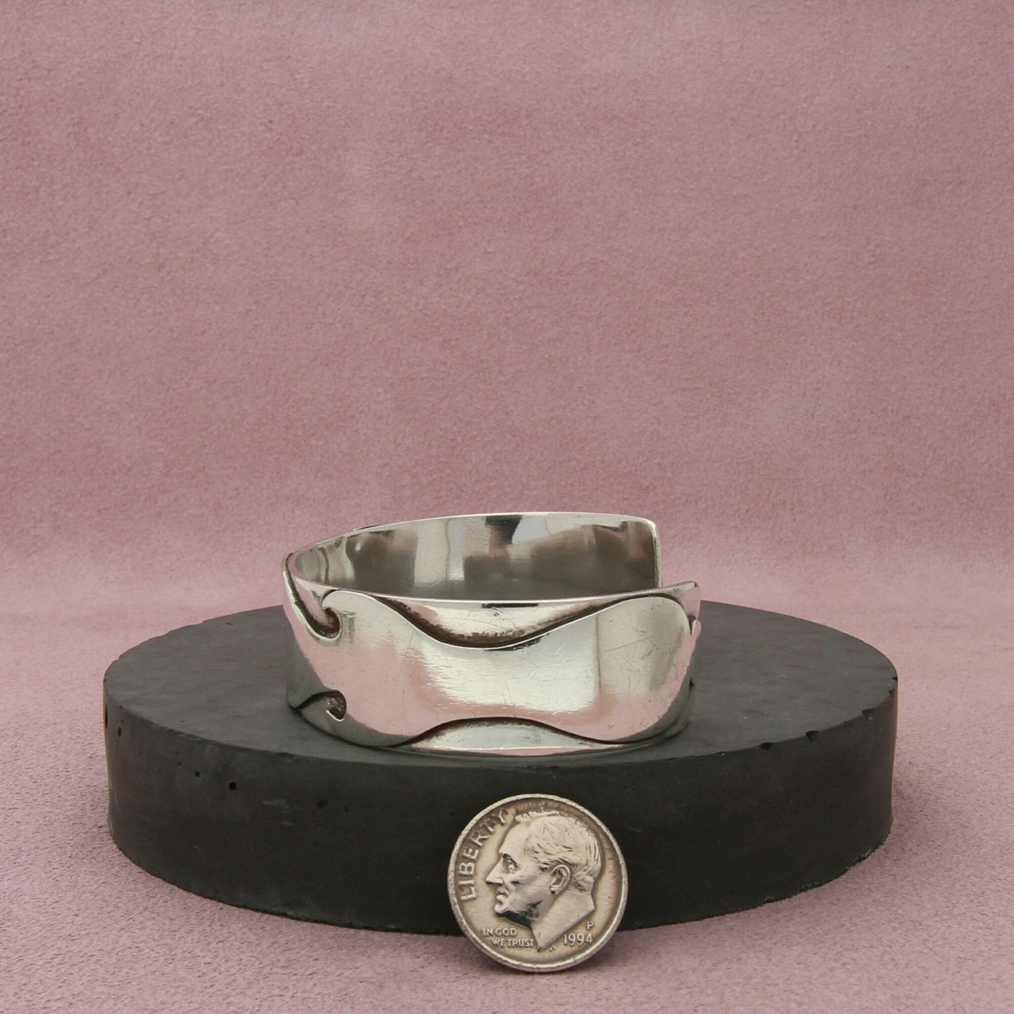 sterling silver vintage tribal overlay id cuff bracelet size 6.25in