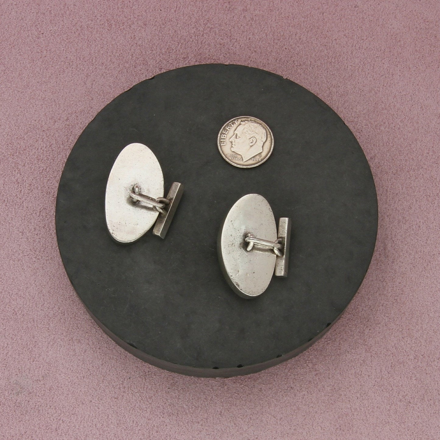 sterling silver vintage artisan-made shadow box agate cufflinks