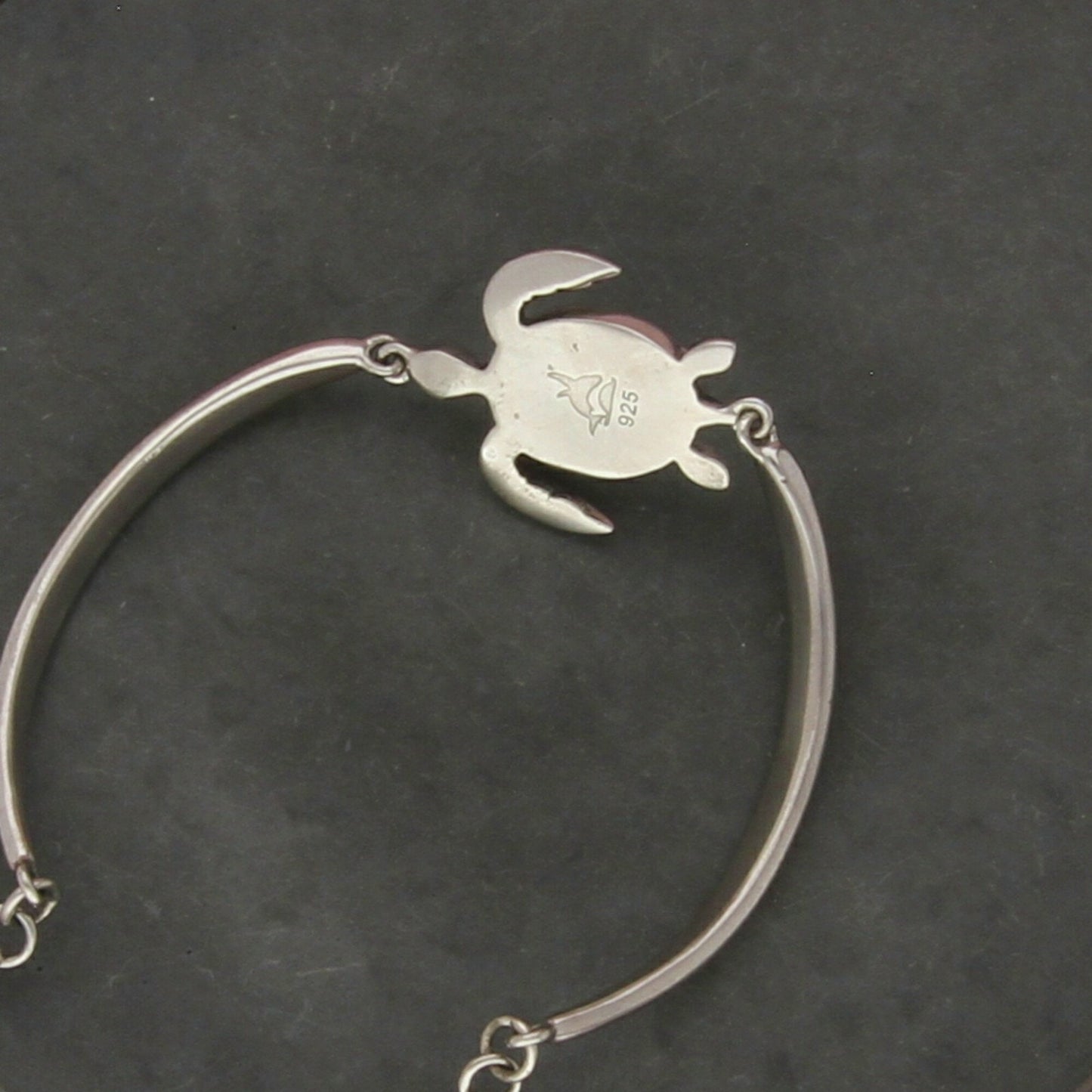 sterling silver blue larimar turtle adjustable length bracelet size 7.75in