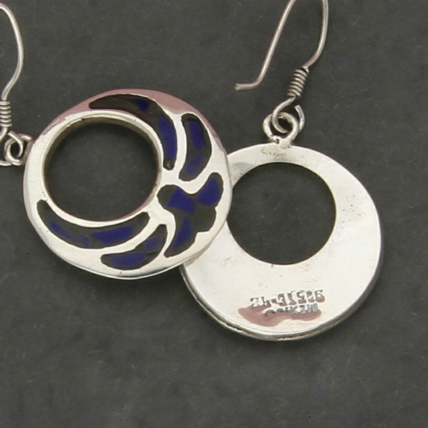 taxco mexico sterling silver vintage lapis circle dangle earrings