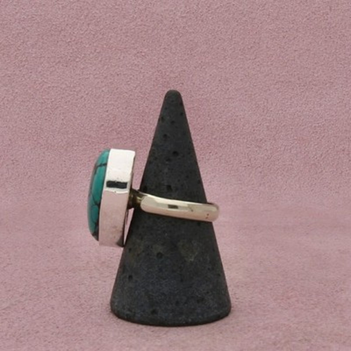 Sterling Silver Bezel-Set Freeform Turquoise Ring Size 7.25