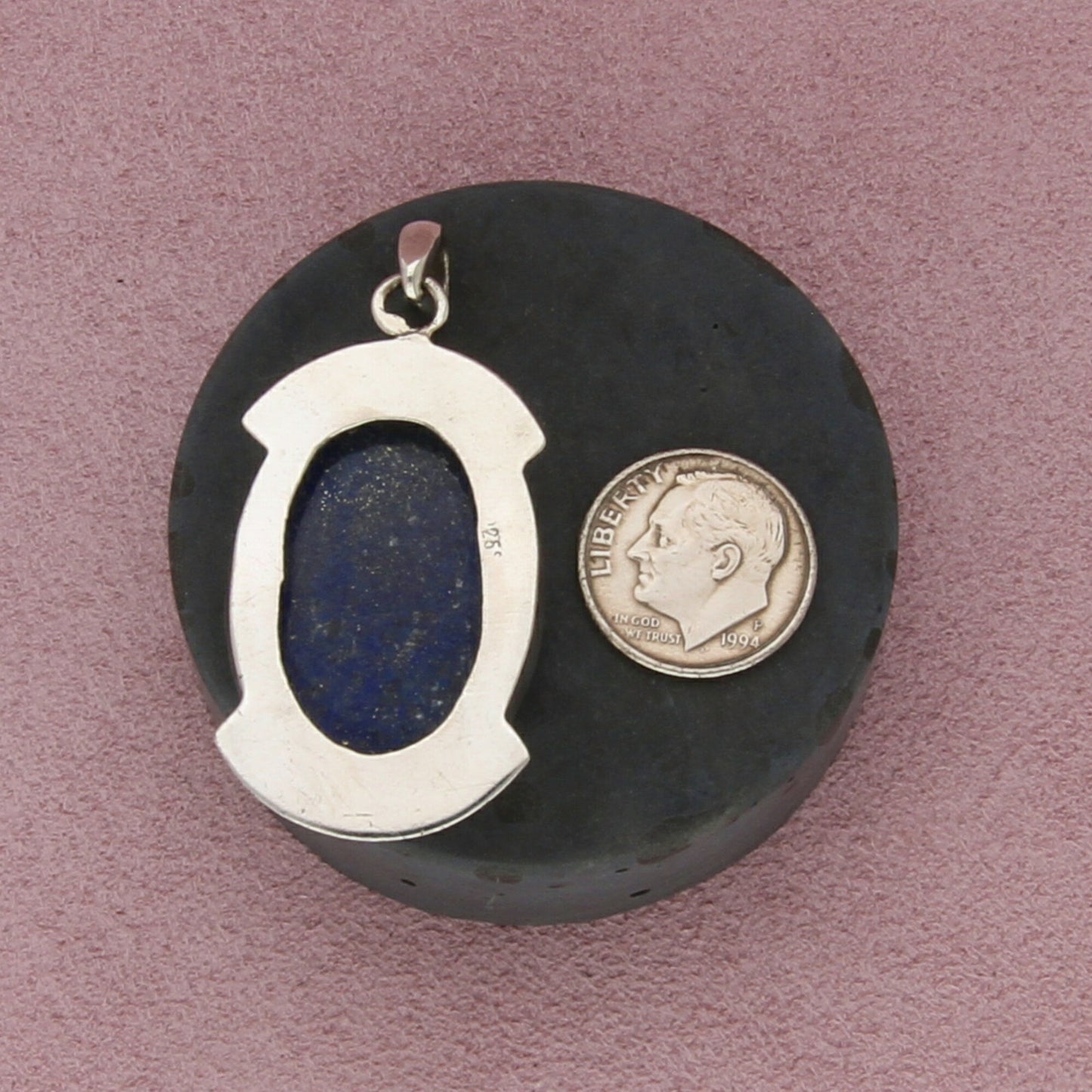 sterling silver vintage bezel-set lapis pendant