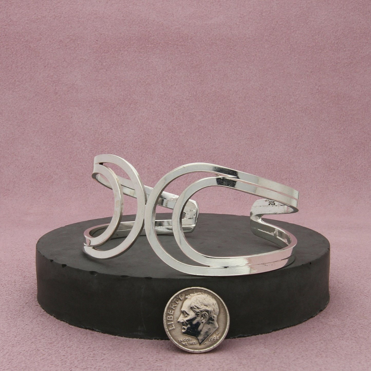 sterling silver vintage open crescent cuff bracelet size 7in