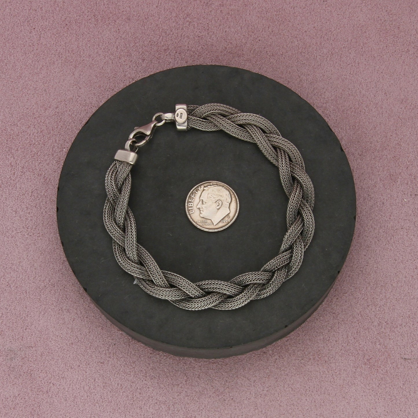 sterling silver italian woven foxtail chain bracelet size 7.5in