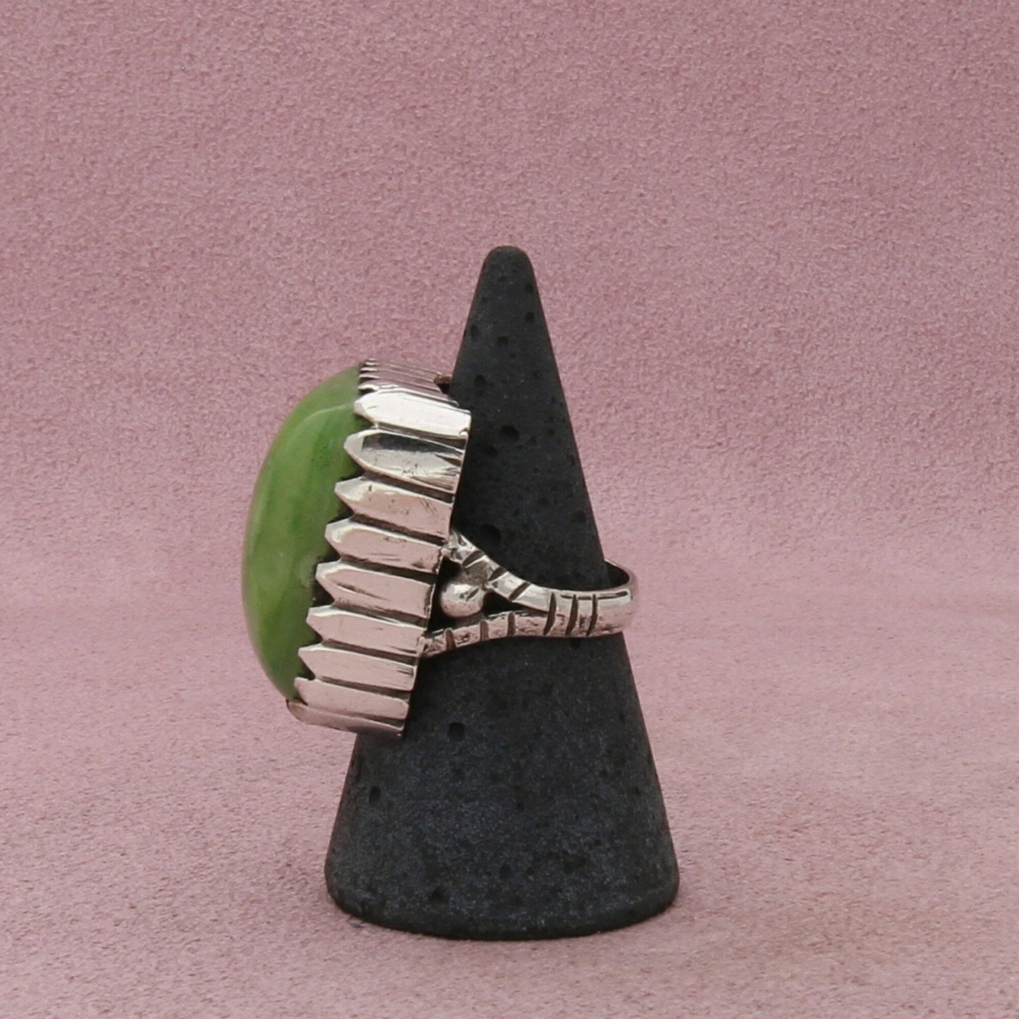 sterling silver vintage mexico green agate ring size 7.25