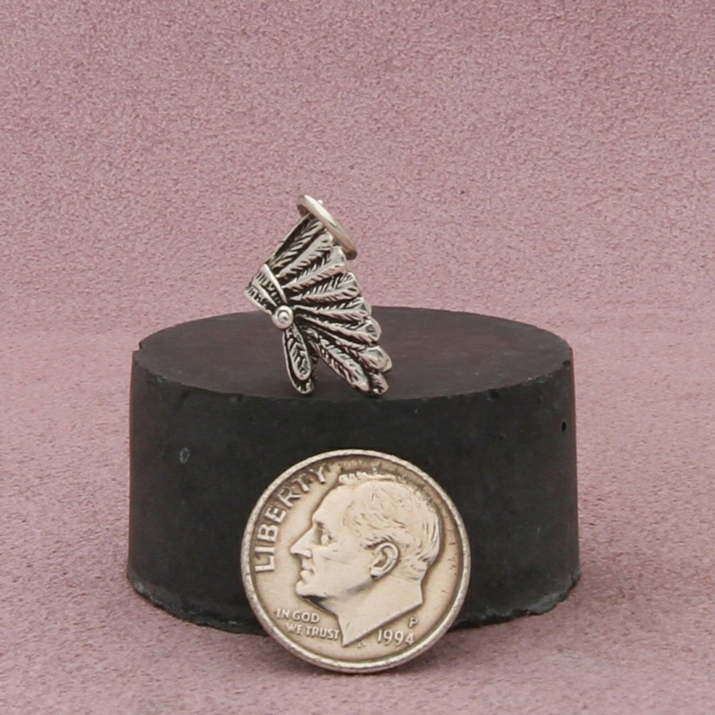 sterling silver vintage native american chief headdrress charm pendant