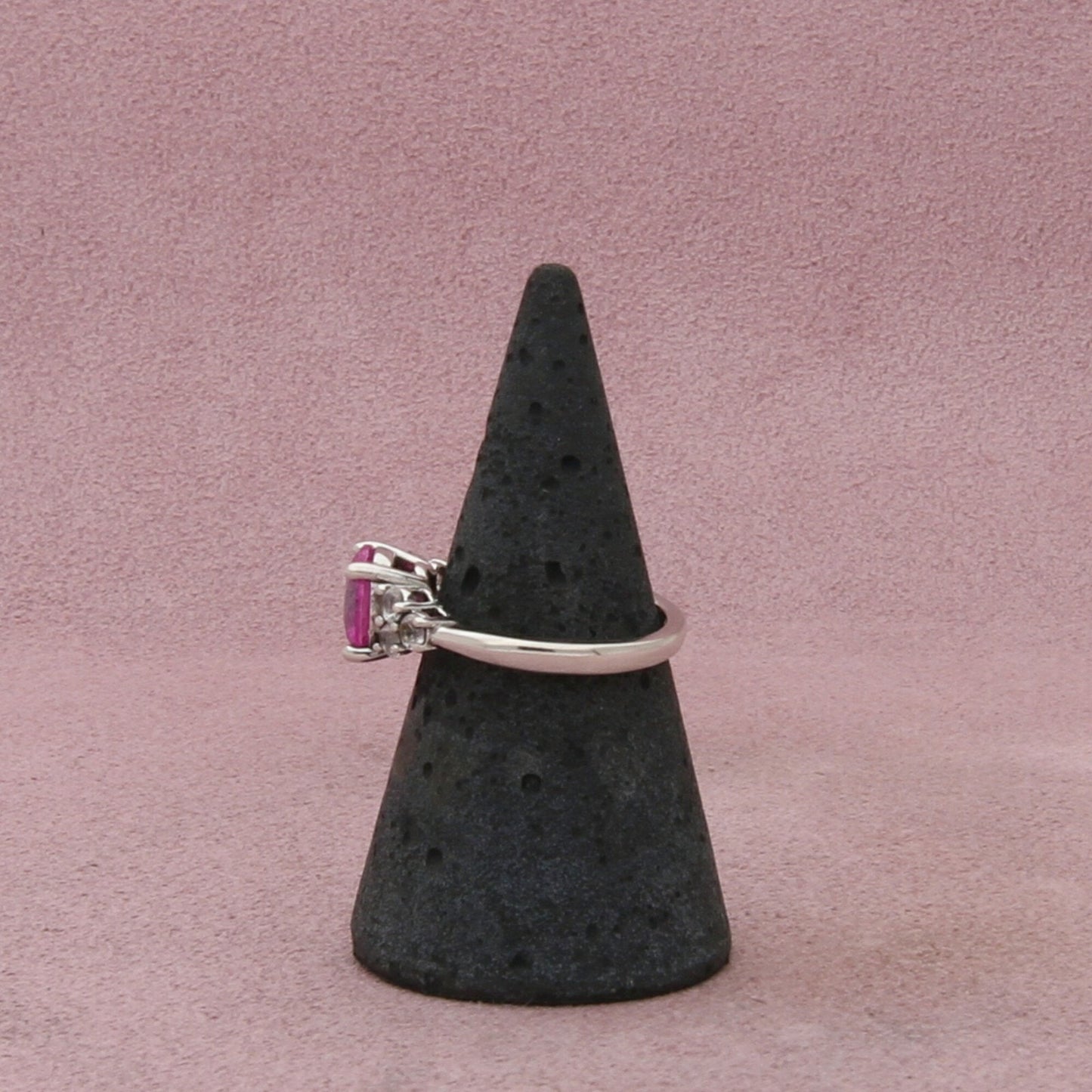 sterling silver pink sapphire & white topaz ring size 6