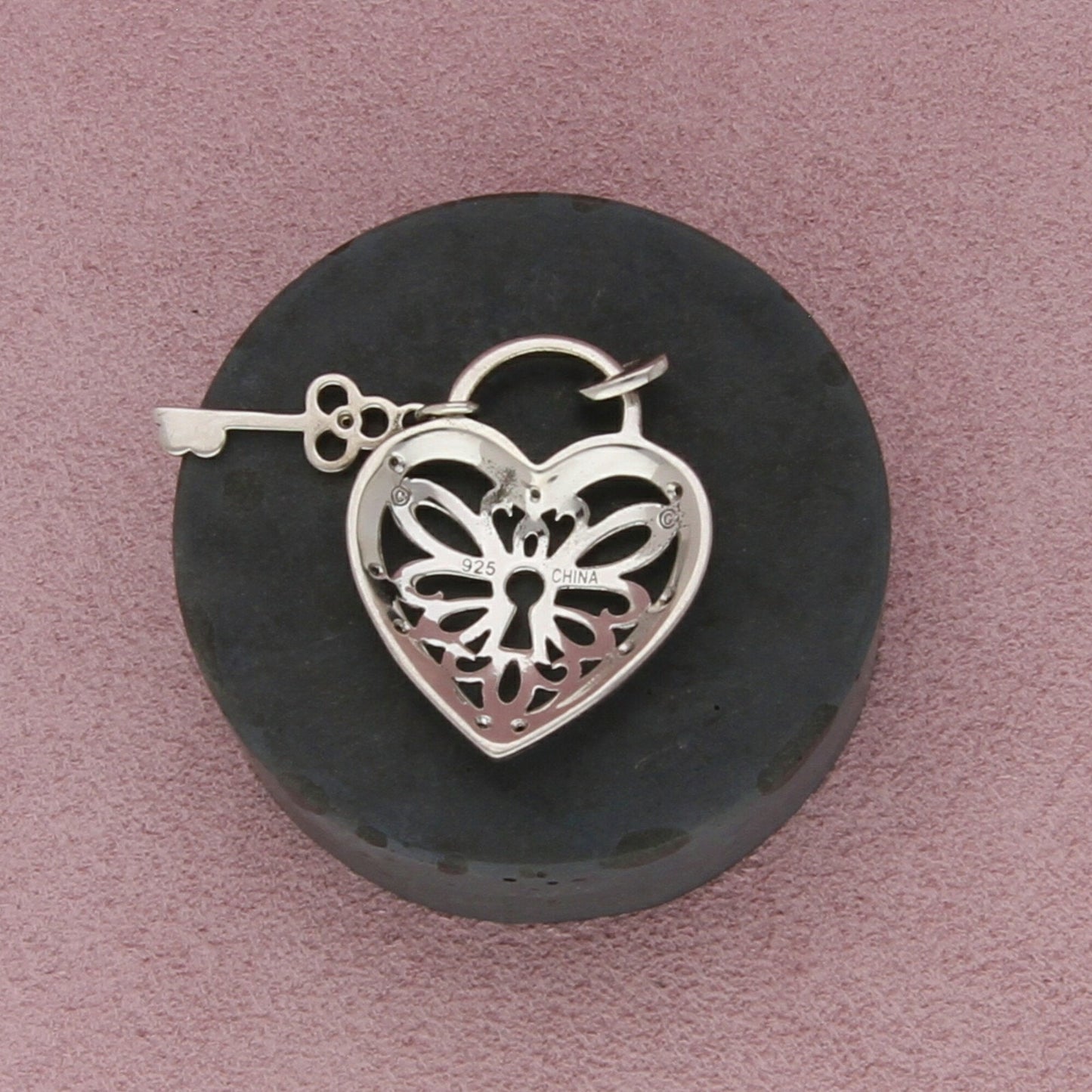 sterling silver diamond accent heart padlock & key pendant
