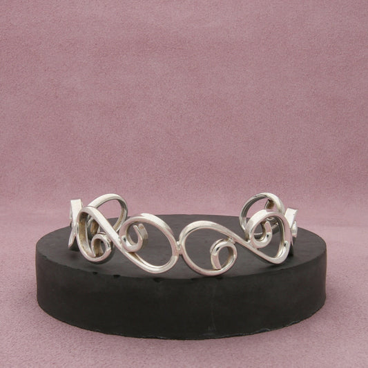 taxco mexico sterling silver vintage scroll cuff bracelet size 7in