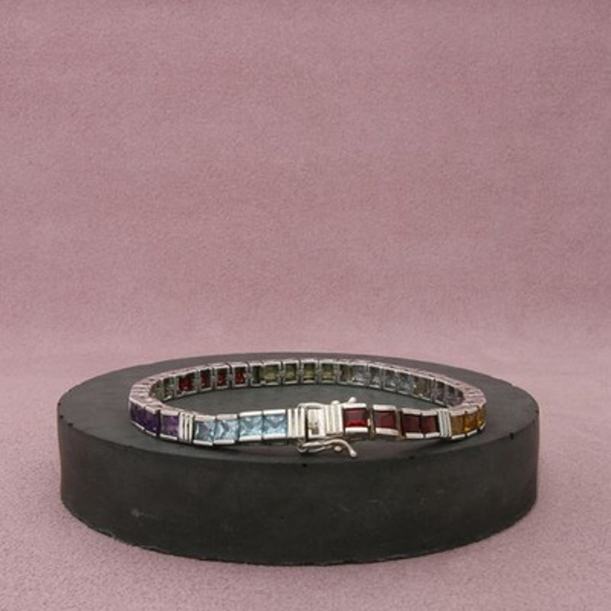 Sterling Silver Garnet & Citrine Amethyst Topaz Peridot Tennis Bracelet Size 7in