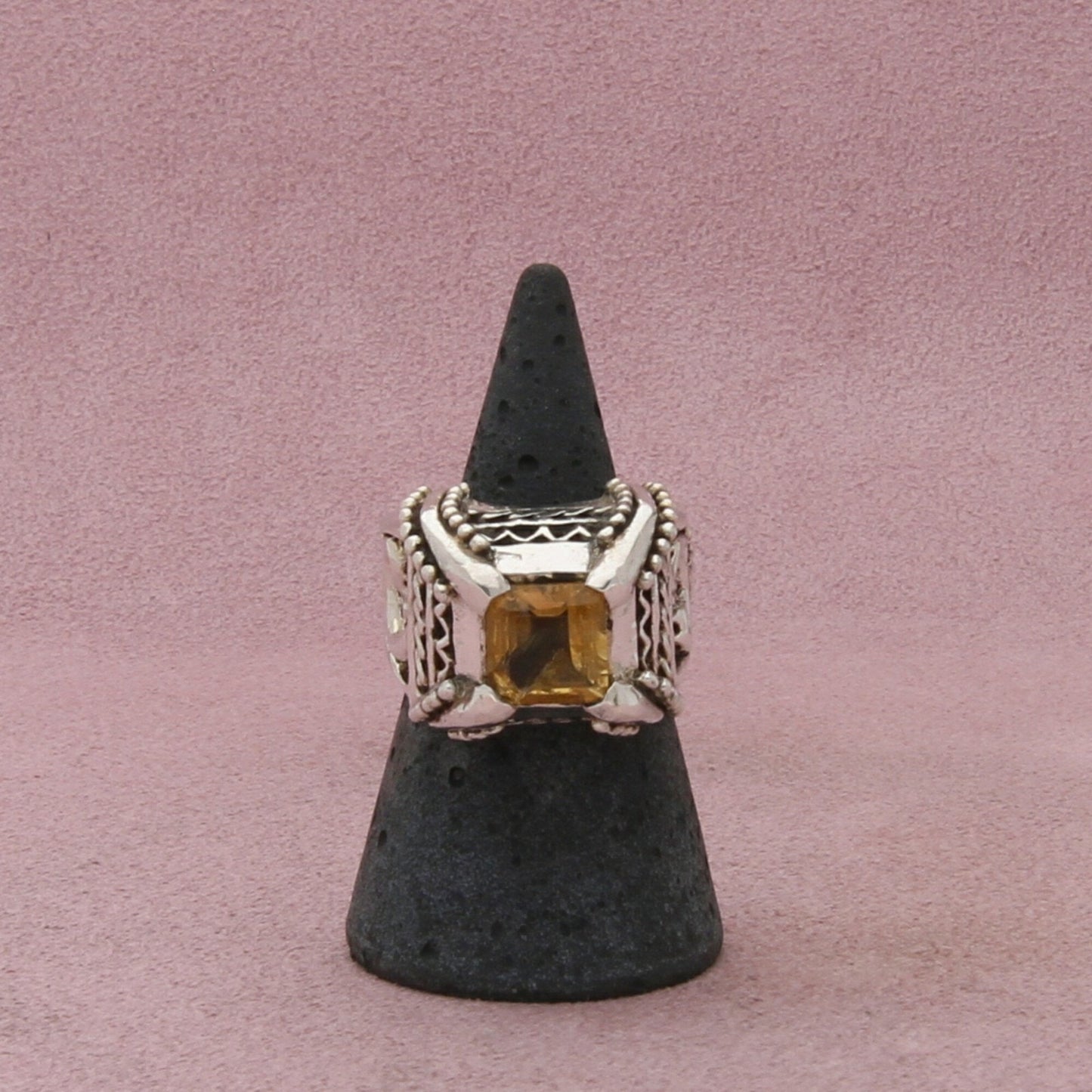 barse sterling silver vintage chunky citrine scroll cocktail ring size 7