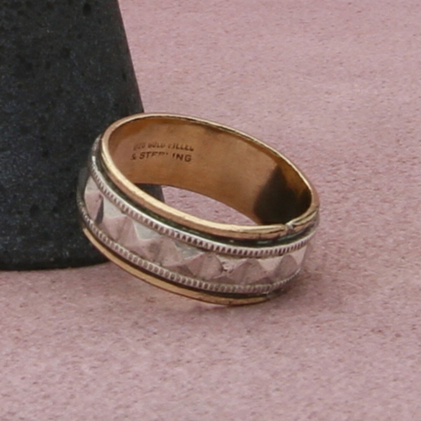 sterling silver & gold filled 7mm pyramid spike band ring size 6