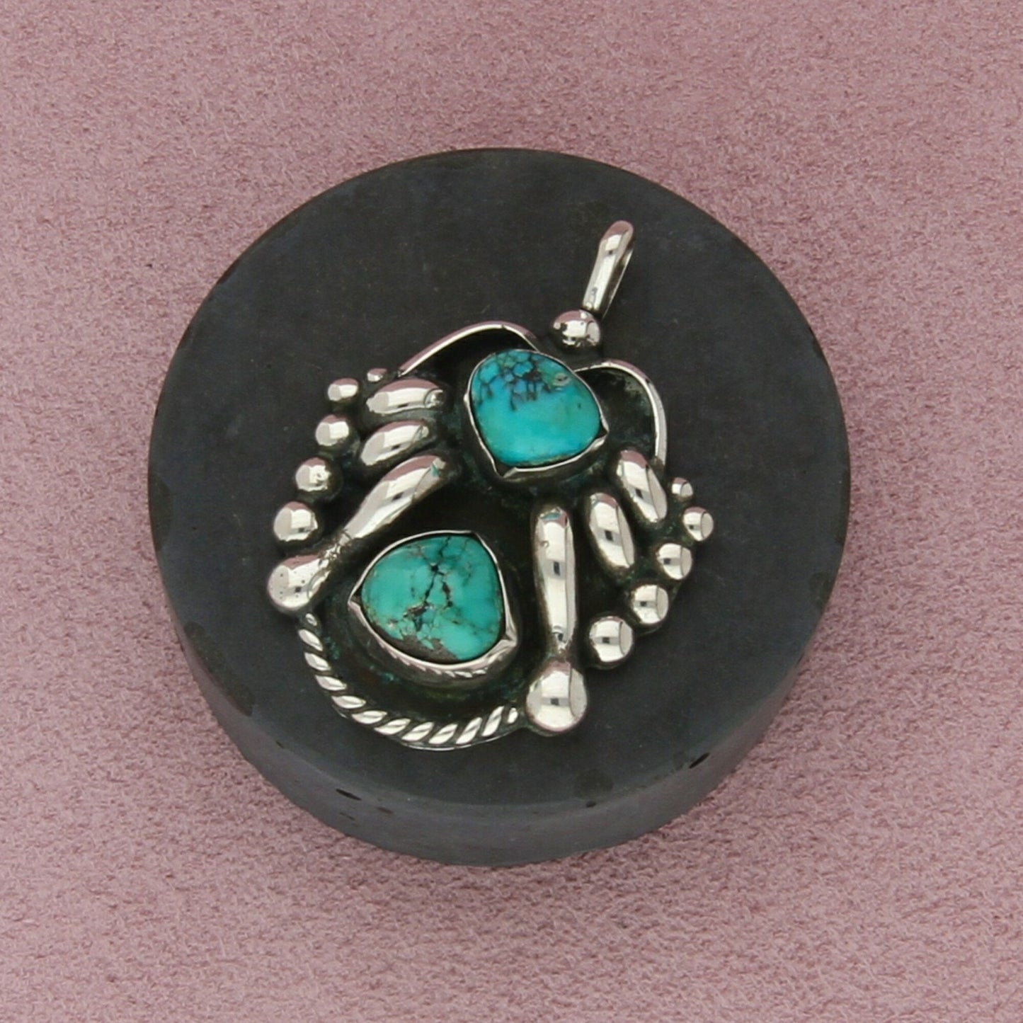 navajo sterling silver vintage beaded turquoise pendant