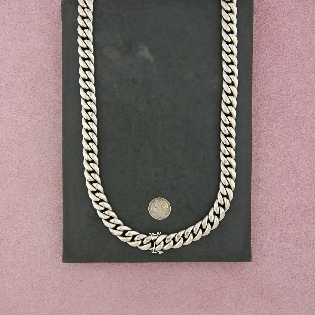 Sterling Silver Men's Italy 12mm Flat Miami Cuban Chain Necklace Size 26in