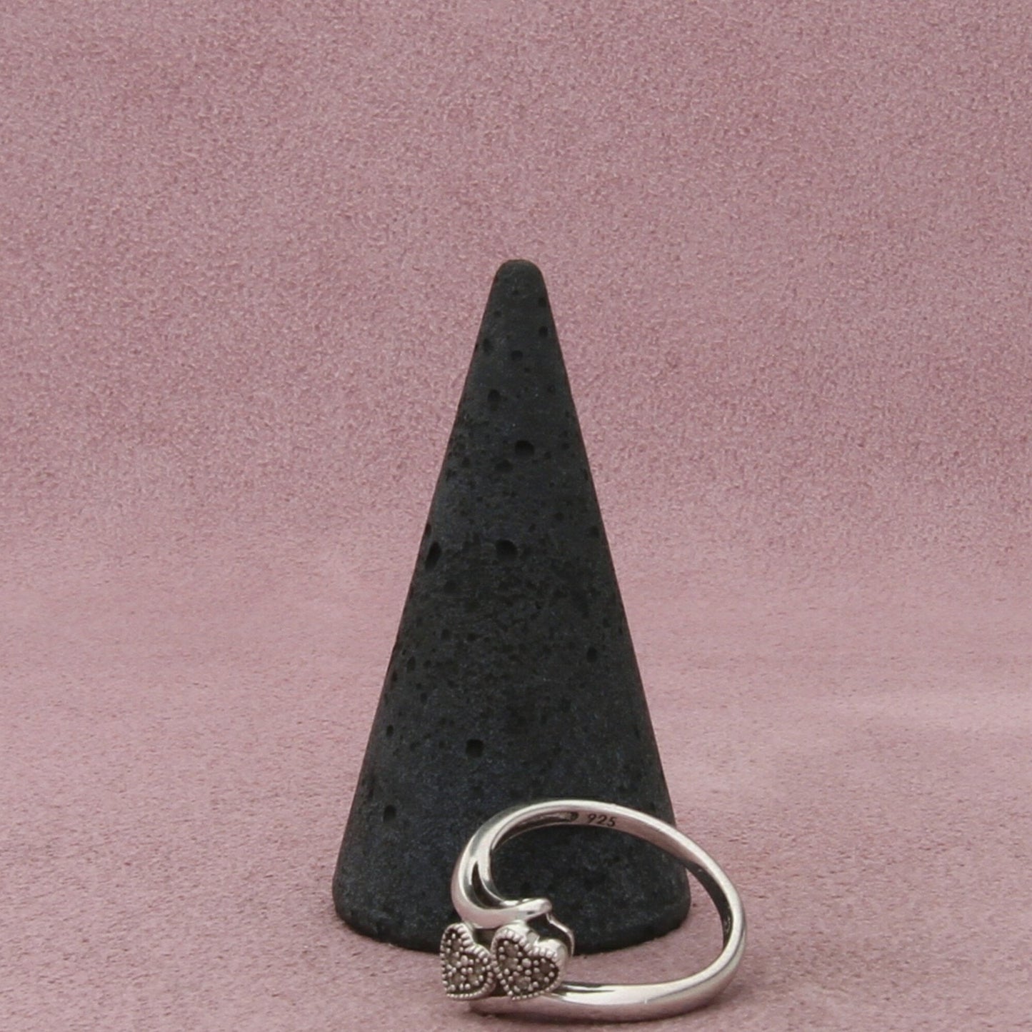 sterling silver pave diamond hearts ring size 6.75