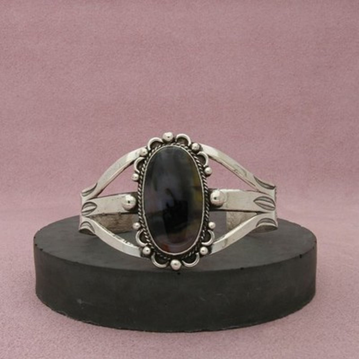 Navajo Sterling Silver Vintage Petrified Wood Arrows Cuff Bracelet Size 6.5in