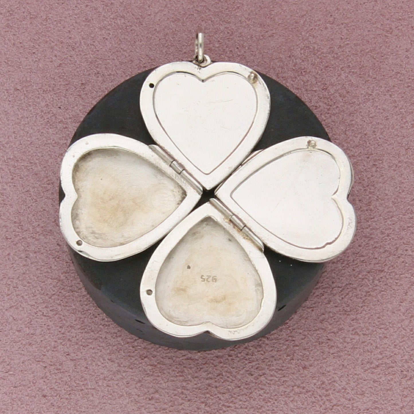 sterling silver vintage etched clover heart 4-photo locket (opens) pendant