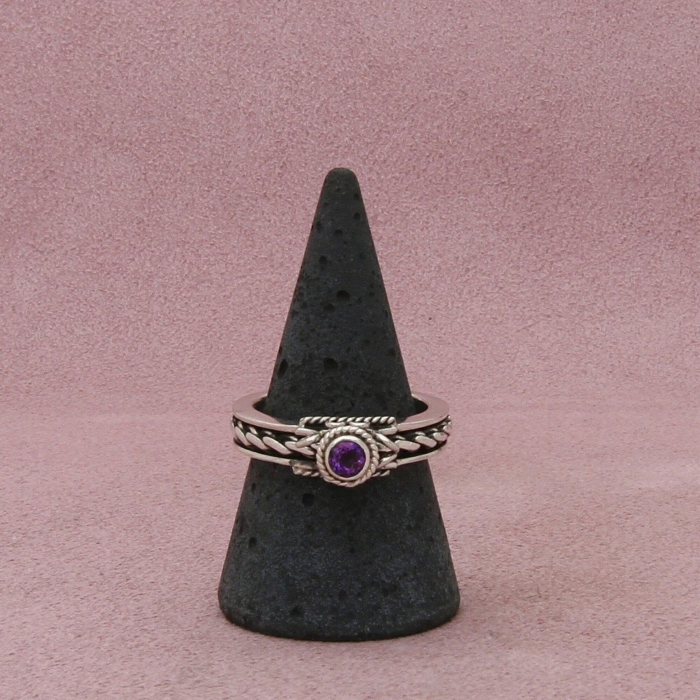 sterling silver vintage braided amethyst spinner band ring size 8.75