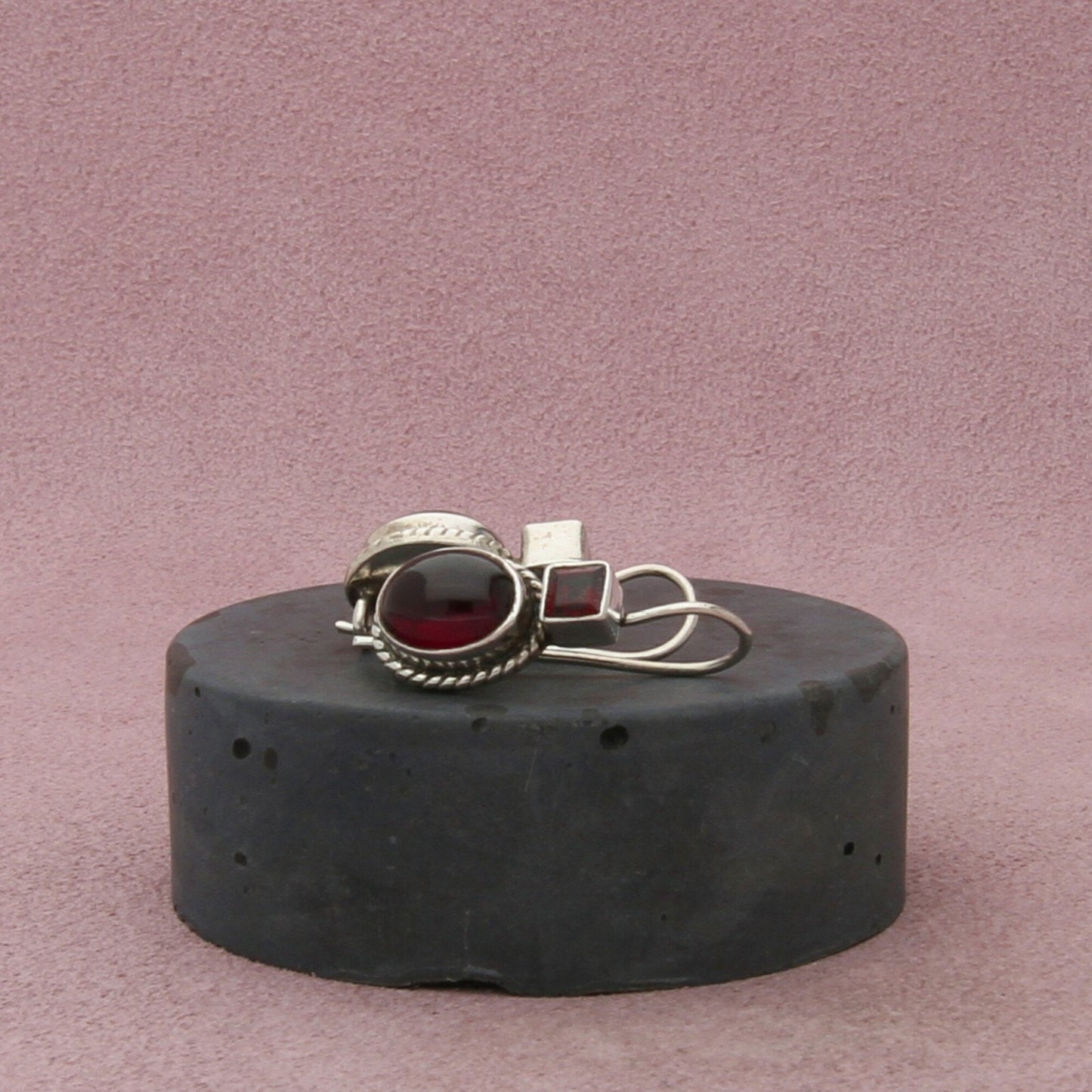 sterling silver bali braided garnet french-hook earrings