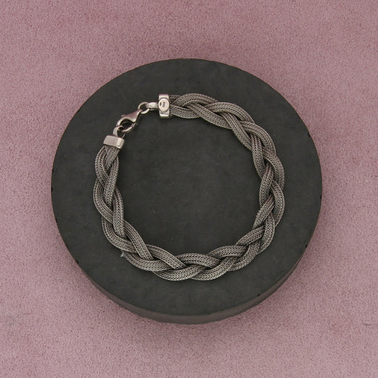 sterling silver italian woven foxtail chain bracelet size 7.5in