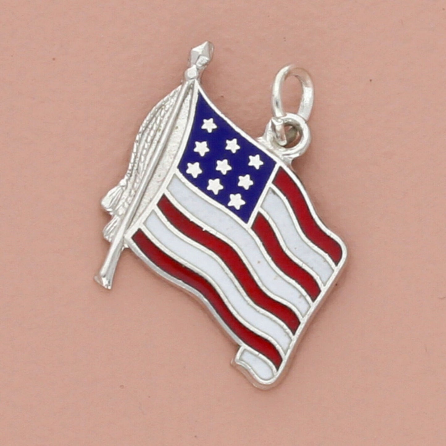 wells sterling silver vintage enamel usa us flag charm