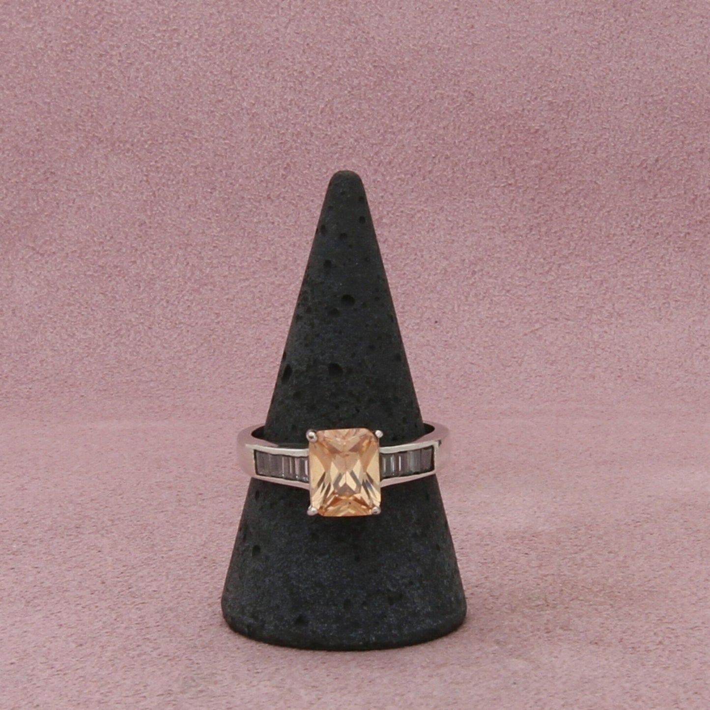 sterling silver yellow cz & baguette clear cz ring size 10