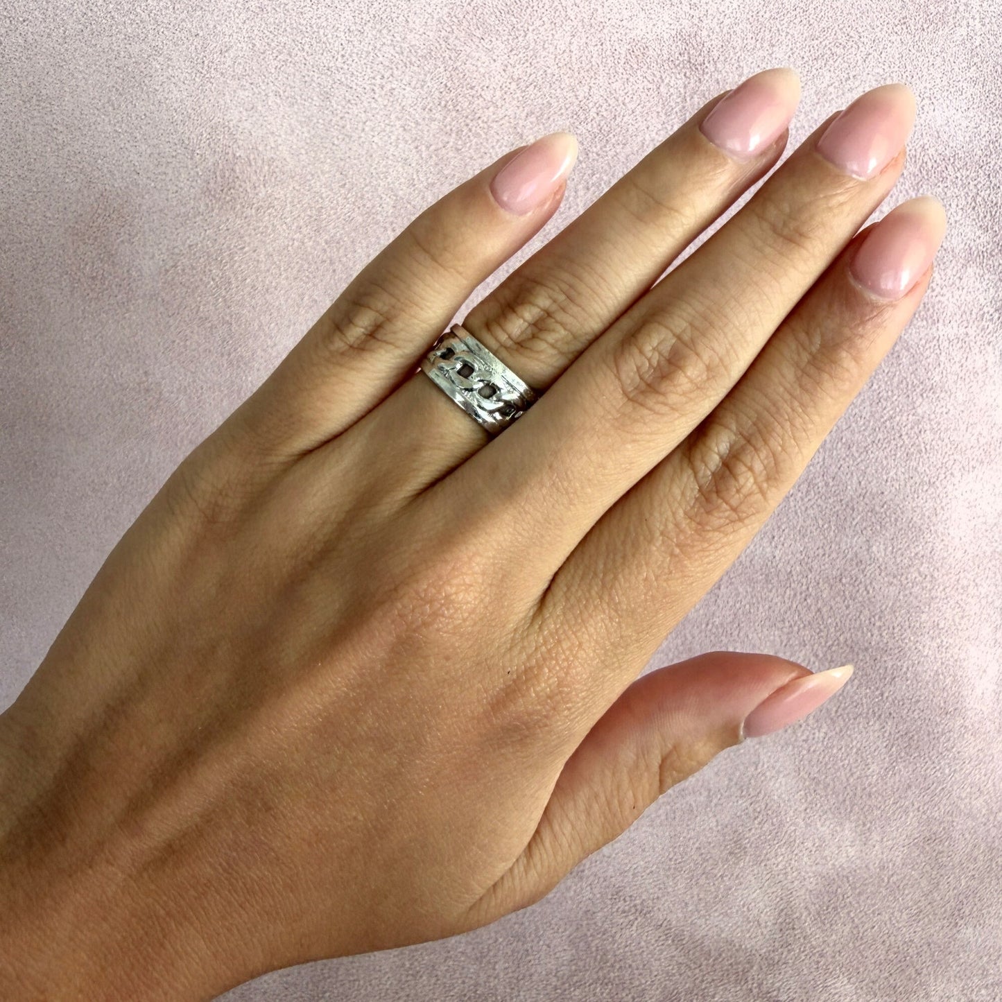 sterling silver vintage curb chain band ring size 6.5