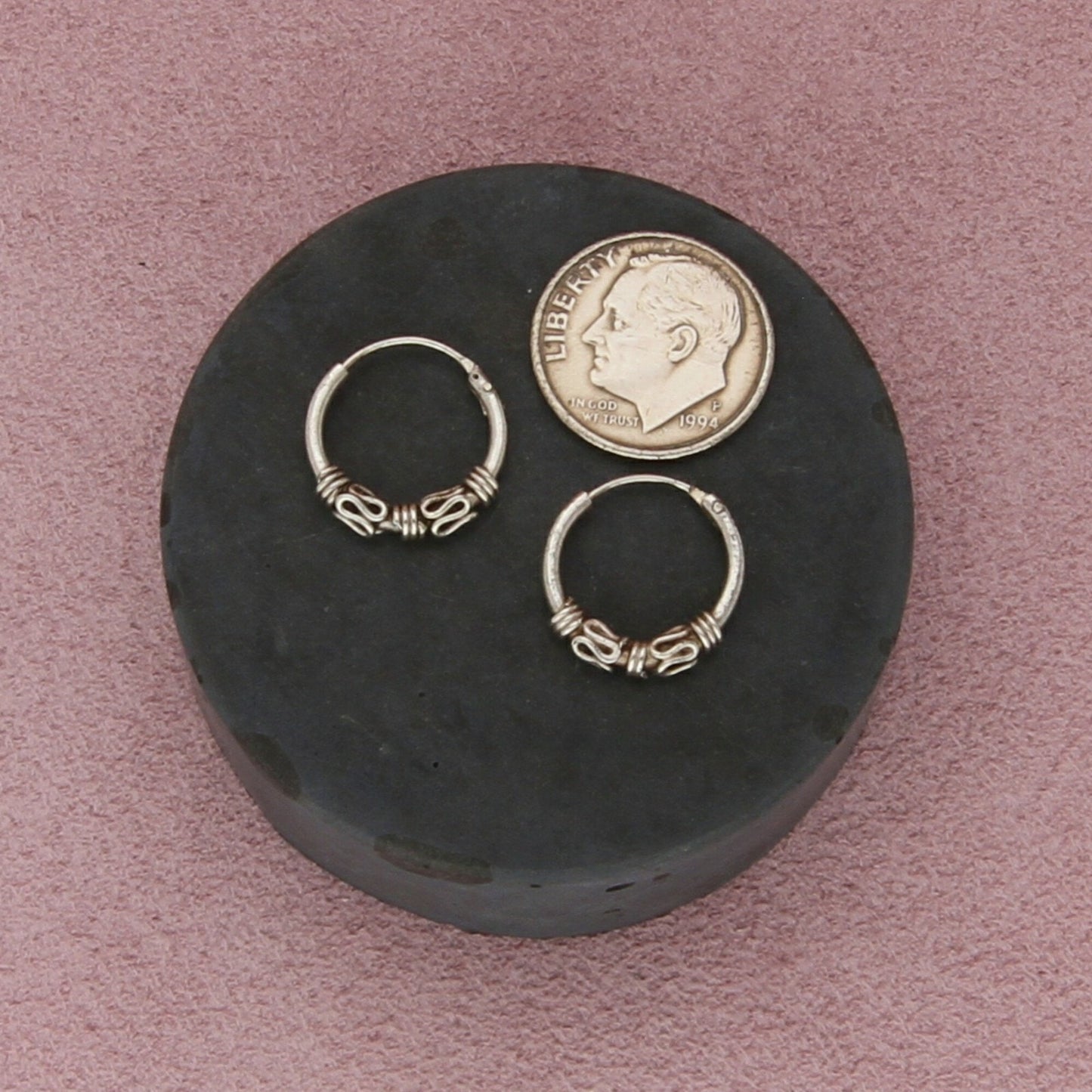 sterling silver 15mm bali sukawati lace hoop earrings