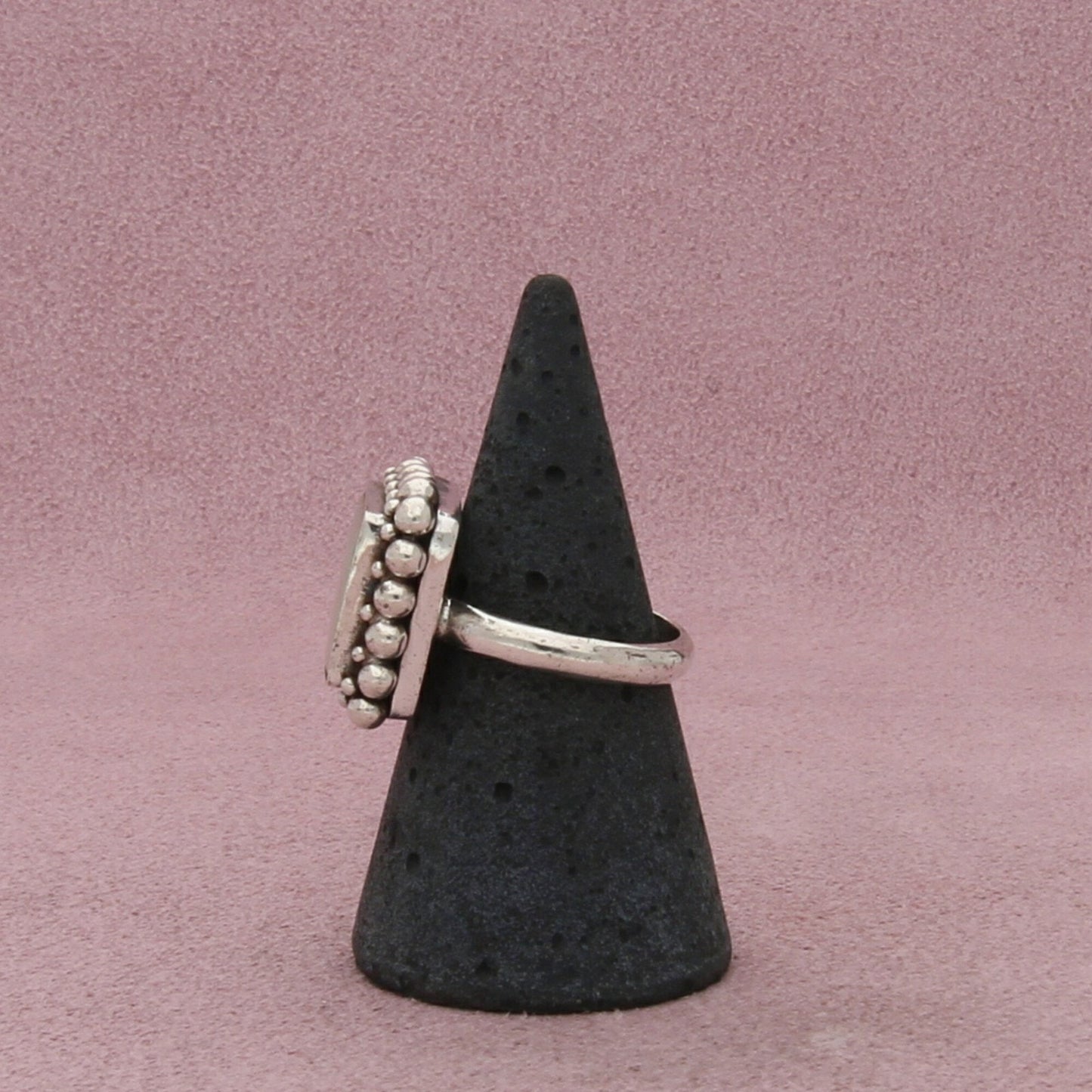 sterling silver vintage beaded mother of pearl square ring size 8.5