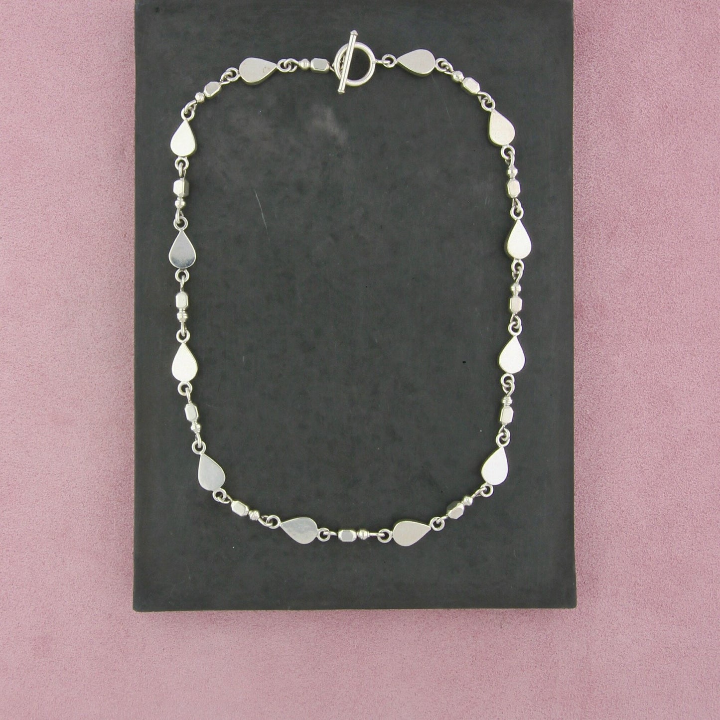 mexico sterling silver vintage tear drop link toggle necklace size 18in