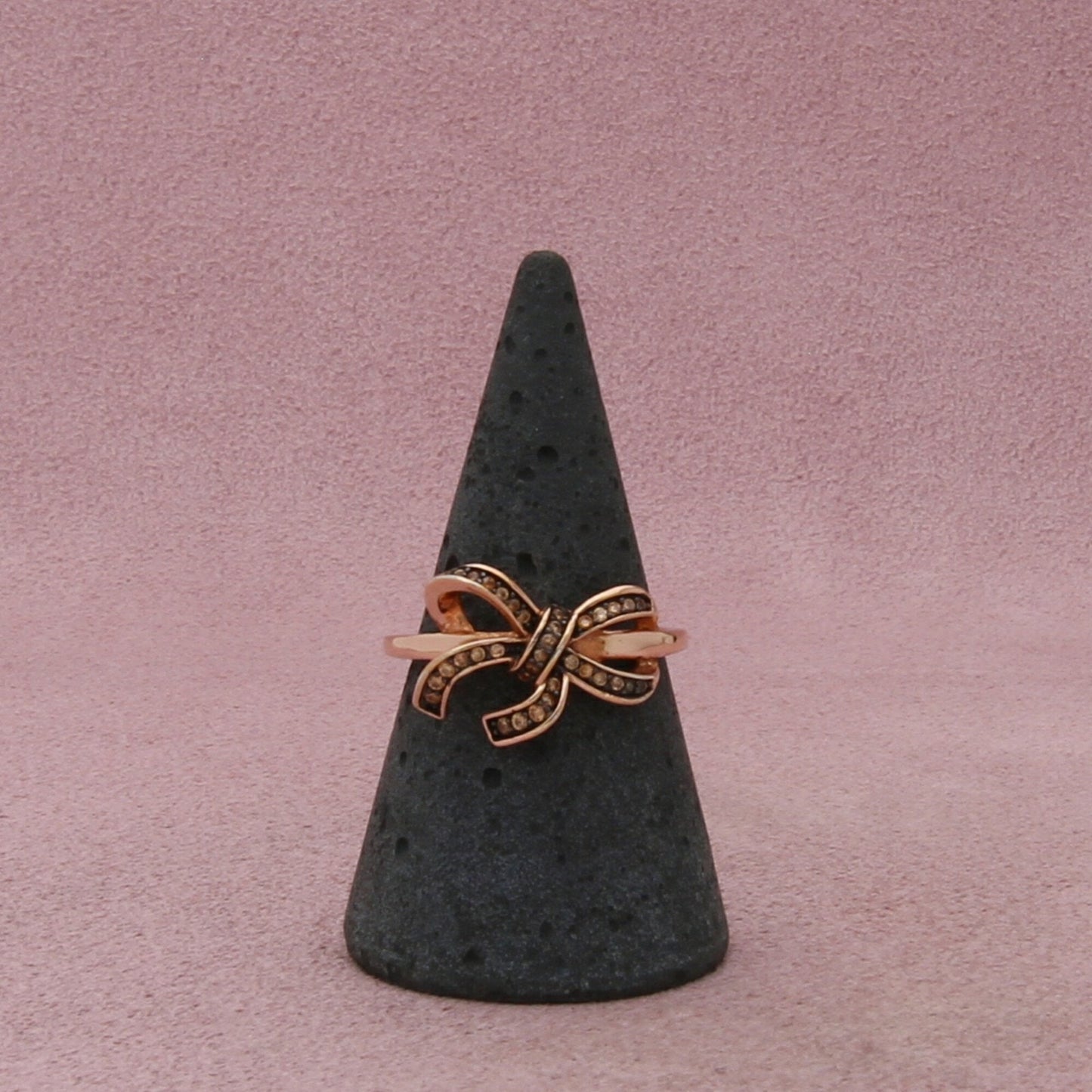 sterling silver rose gold plate cz ribbon bow ring size 8