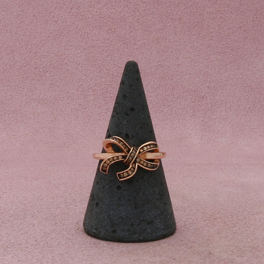 sterling silver rose gold plate cz ribbon bow ring size 8