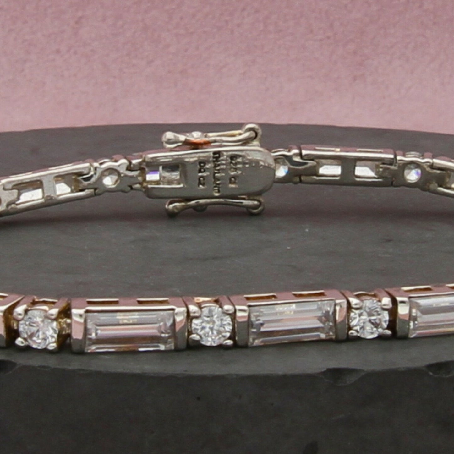 sterling silver baguette & round-cut cz tennis bracelet size 7in