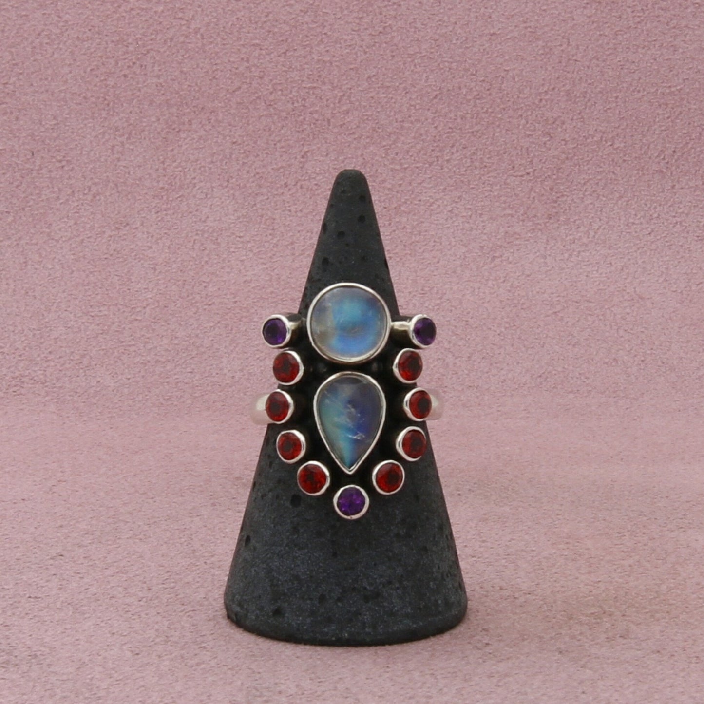 nicky butler sterling silver moonstone garnet & amethyst ring size 8