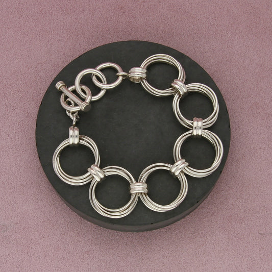 silpada sterling silver multi circle toggle link b1235 bracelet size 6.25-7.25in