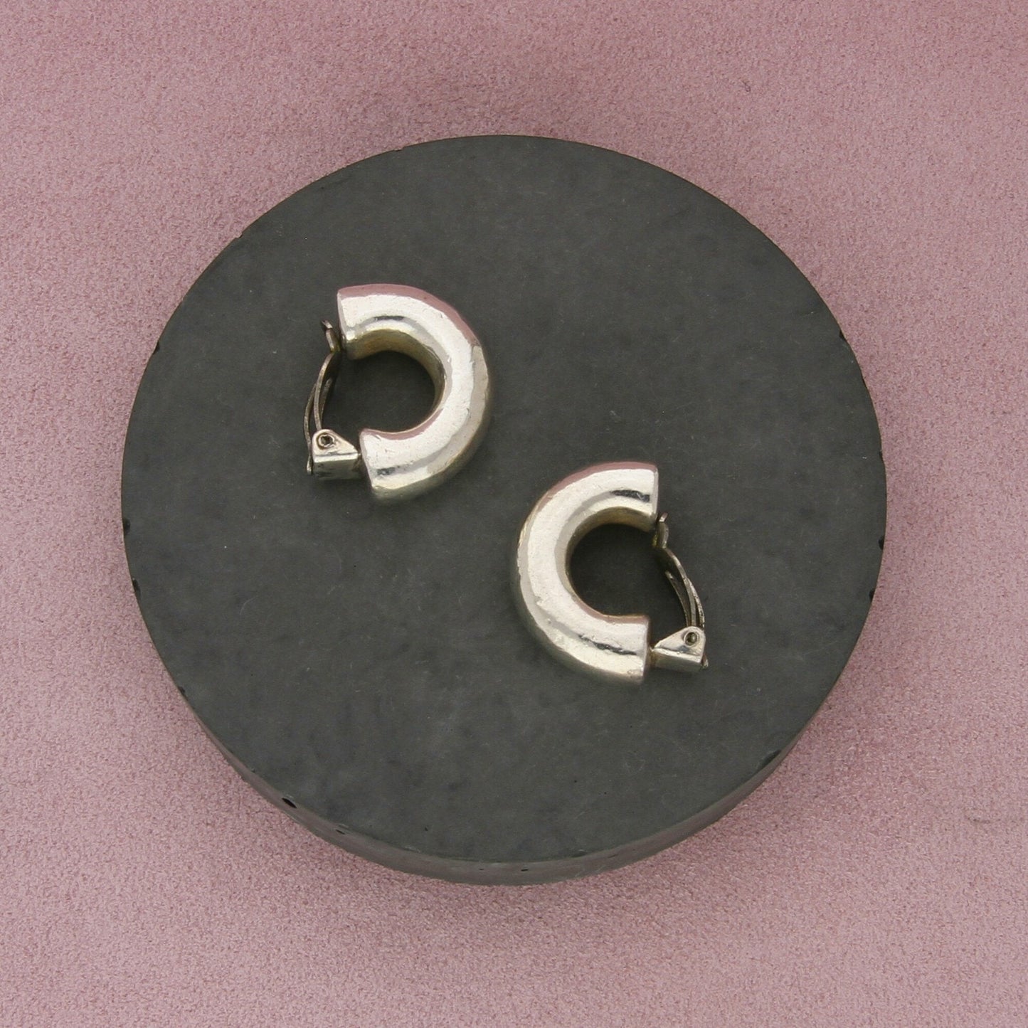 sterling silver vintage israel electroform half hoop clip-on earrings