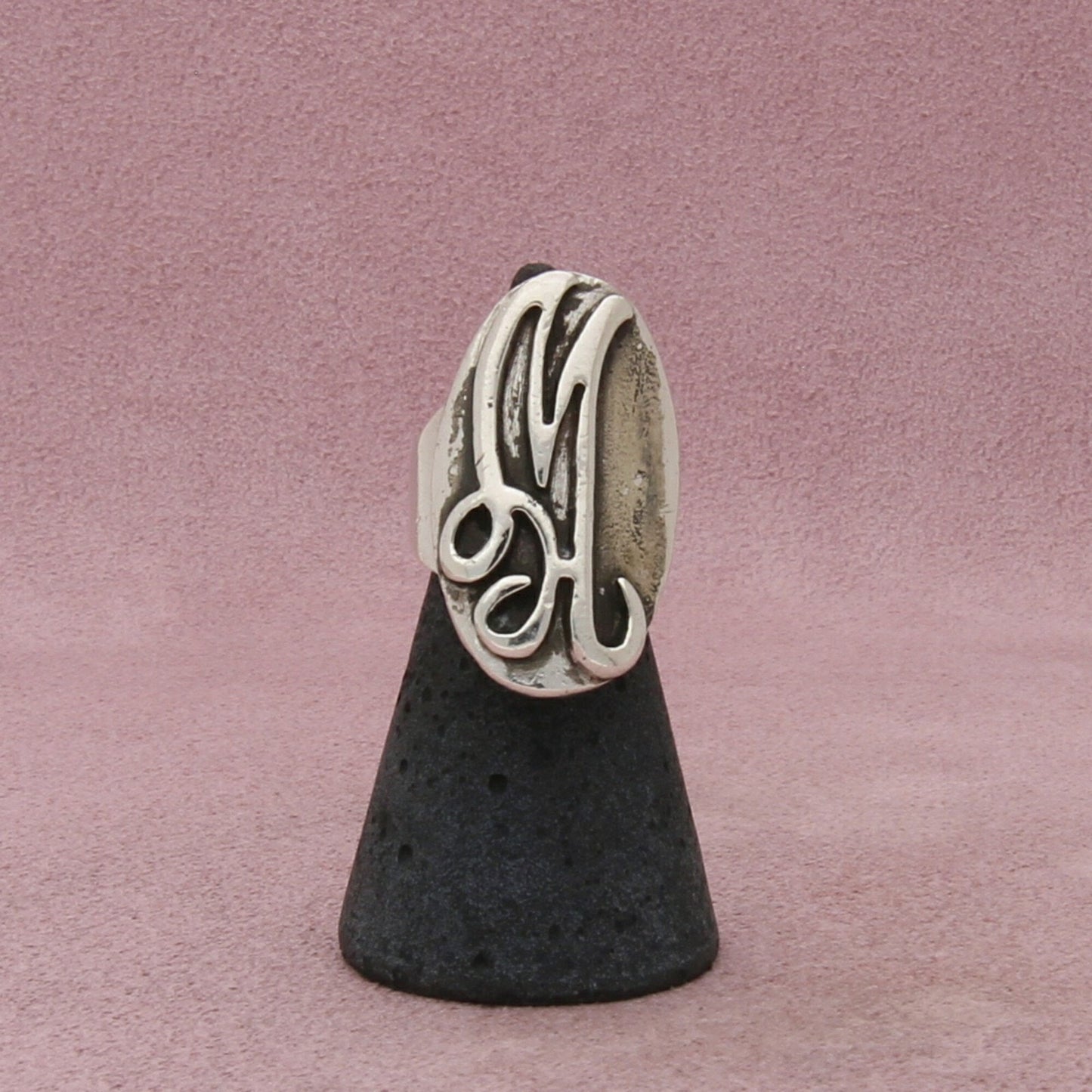 sterling silver vintage script letter m initial signet ring size 5.25