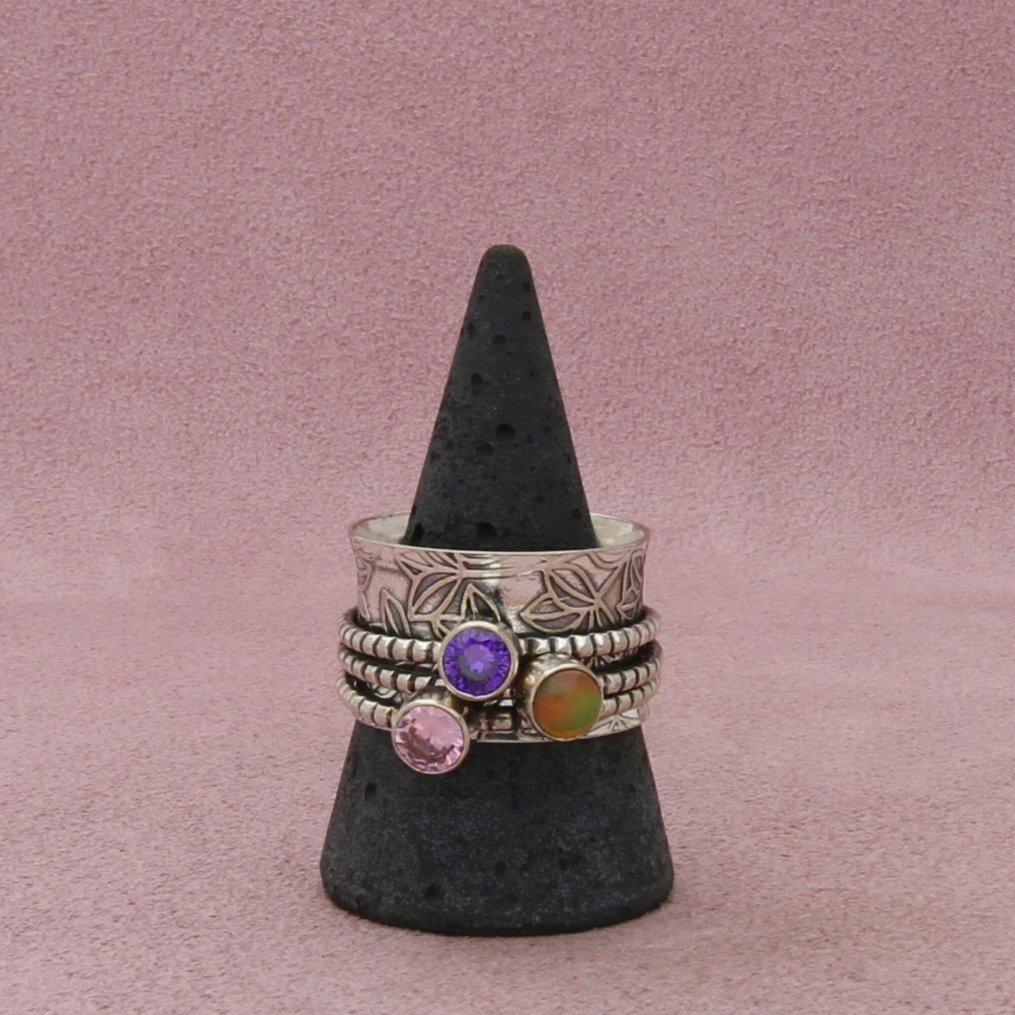 sterling silver opal amethyst tourmaline spinner band ring size 11