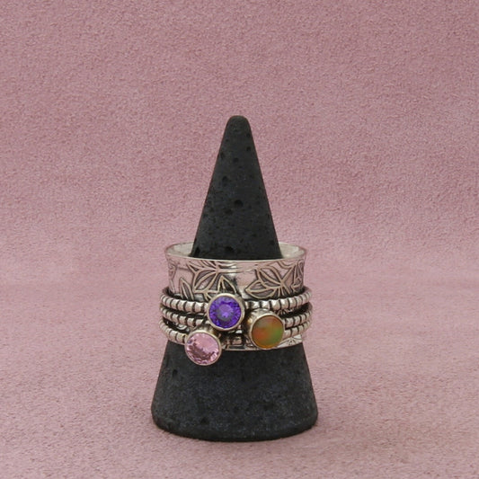 sterling silver opal amethyst tourmaline spinner band ring size 11