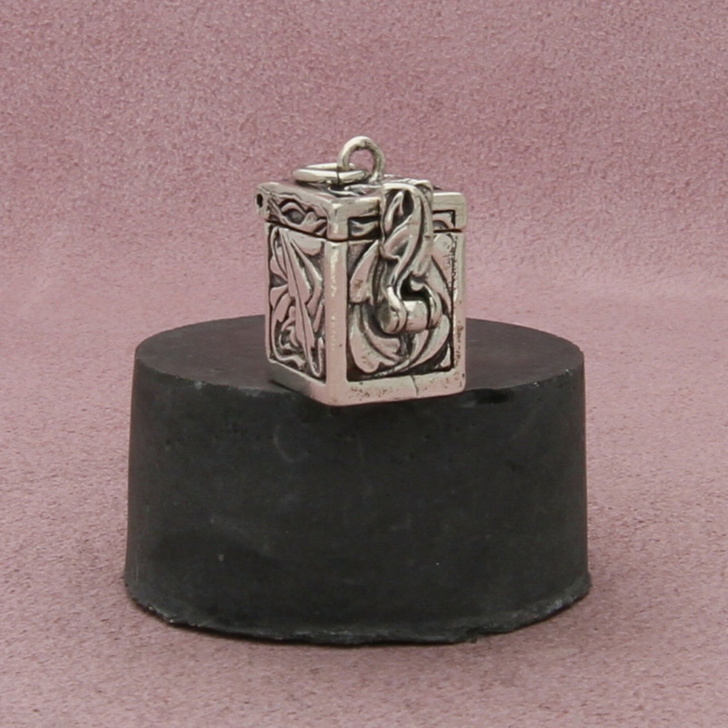 sterling silver vintage etched prayer box locket (opens) pendant