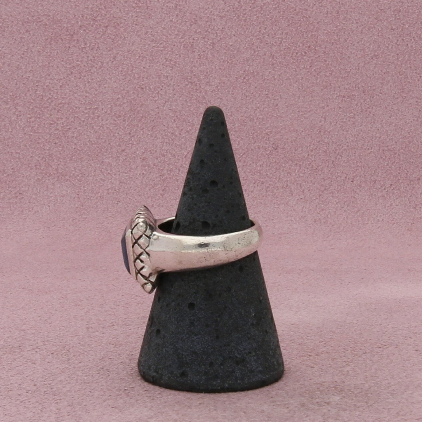 sterling silver quilted pattern lapis lazuli square ring size 6.75